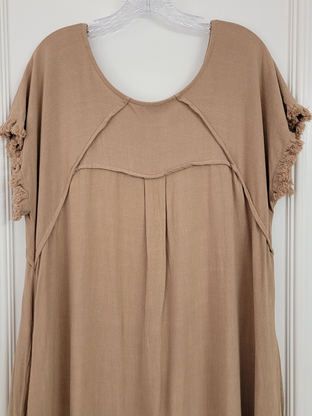 Umgee Linen Blend Short Sleeve Hi Lo Dress Fringe Hem Pockets Coastal Boho Sz- L - Picture 4 of 8
